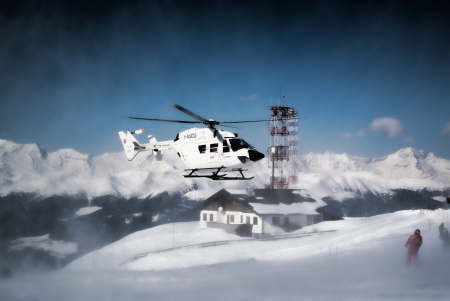 Rescue helicopter in winter, Kronplatz ski resortのeditorial素材
