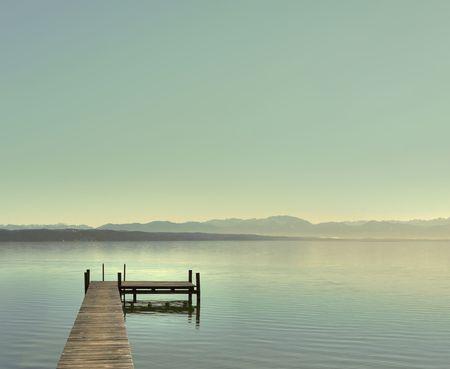 A Photograph of a blue lake at a bright day.の写真素材