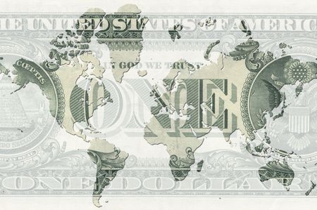 A illustration of a map with a dollar noteの写真素材