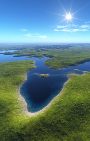 An illustration of a flight over a green landの写真素材