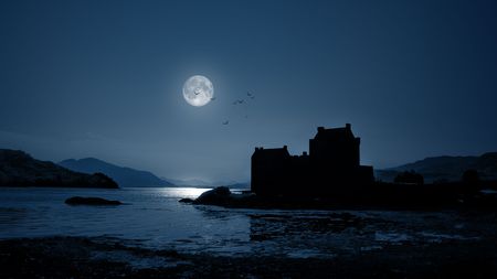 A photography of Eilean Donan Castle by nightの写真素材