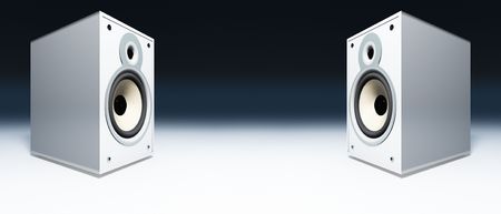 An illustration of two white stereo speakerの写真素材