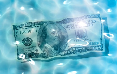 An image of 100 Dollar in the waterの写真素材