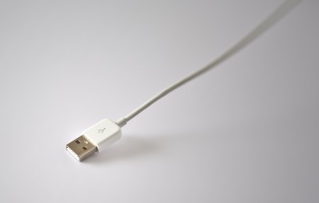 An image of a white usb cableの写真素材