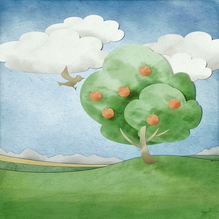 An image of a cut out paper landscapeの写真素材