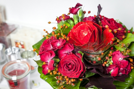 An image of a nice bouquet red rosesの写真素材