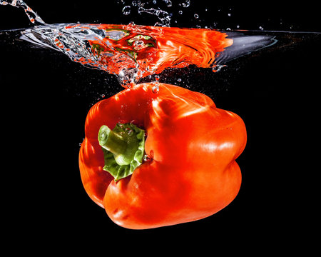 An image of red paprika in the waterの写真素材