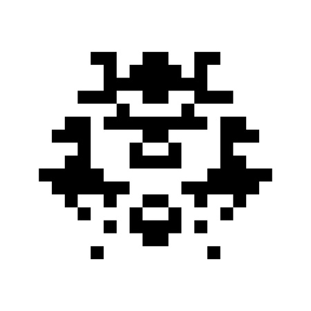 A simple monster pixel face black and whiteの写真素材