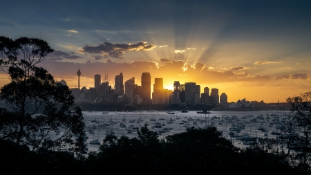 An image of a beautiful sunset over panoramic Sydneyのeditorial素材