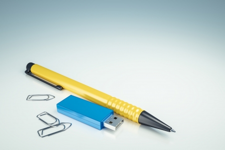 An image of a usb drive and a ballpenの写真素材