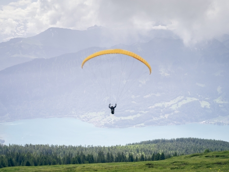An image of a paraglider at Beatenberg Switzerlandの写真素材