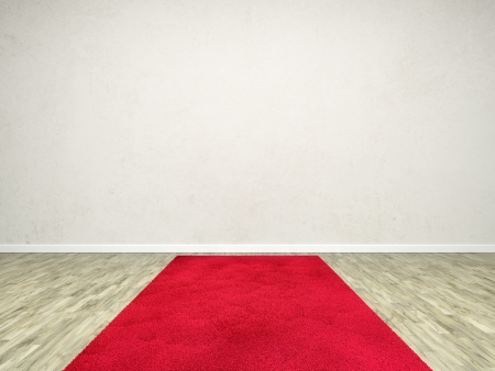 A room with a red carpet and an empty white wallの写真素材