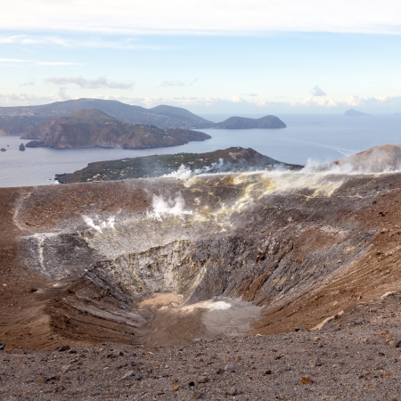 An image of the active volcano islands at Lipari Italyの写真素材