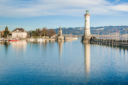 An image of the beautiful harbor at Lindau Germanyの写真素材