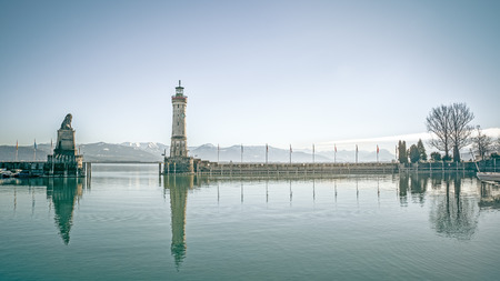 An image of the beautiful harbor at Lindau Germanyの写真素材