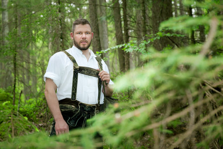 A traditional bavarian man in the natureの写真素材