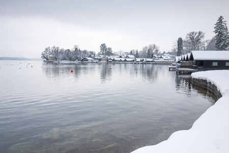 Tutzing at Starnberg Lake covered in snowの写真素材