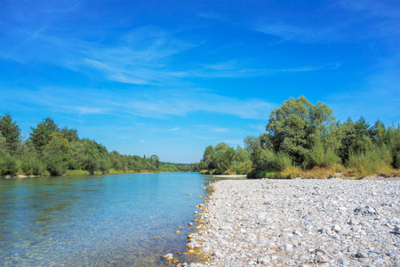 An image of the Isar near Pupplingen Bavaria Germanyの写真素材