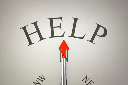 3d rendering of a nice compass with the word help