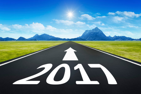 3d rendering of a road to horizon with the number 2017