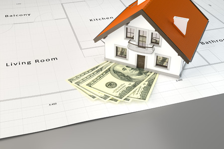 3d rendering of planning to build a house with moneyの写真素材