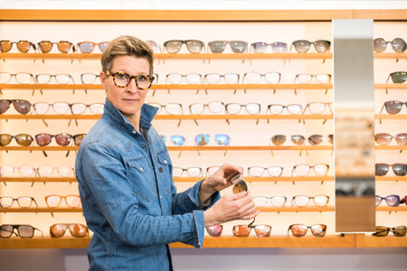 An image of a woman in a eyewear storeの写真素材