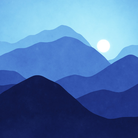 An abstract blue landscape background graphic with sunの写真素材