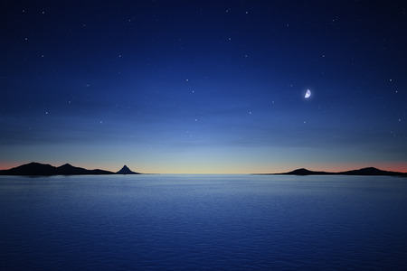 3d rendering of a silence night with the moon and starsの写真素材