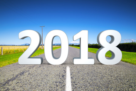 An image of a road to the horizon with 3d rendering text 2018の写真素材