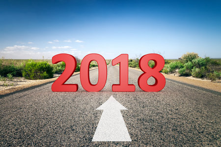 An image of a road to the horizon with 3d rendering text 2018