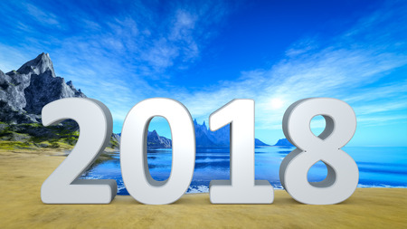 An image of a beautiful beach with 3d rendering text 2018の写真素材