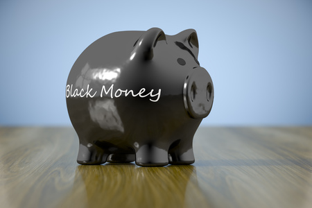 3d rendering of a piggy bank with the word black moneyの写真素材