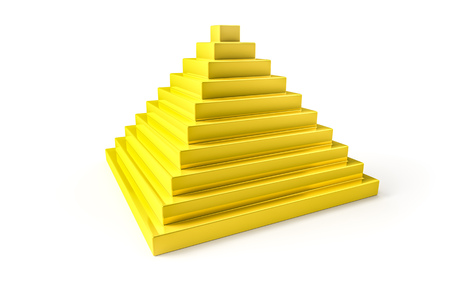 3d illustration of an abstract golden pyramidの写真素材
