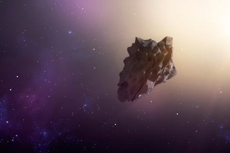3d illustration of an asteroid in the deep spaceの写真素材