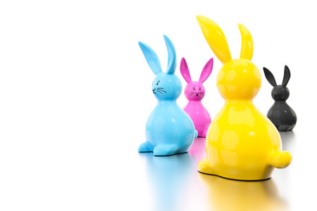 3d illustration of a CMYK easter bunny figures with space for your messageの写真素材
