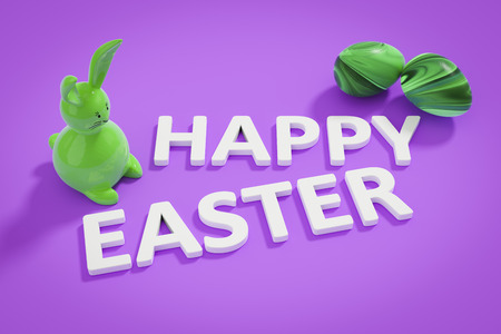 3d illustration of a happy easter bunny figure and textの写真素材
