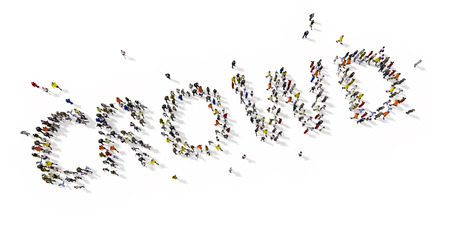 3d illustration of some people building the word crowdの写真素材