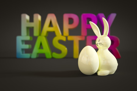 3d illustration of a white easter bunny figure with colorful messageの写真素材
