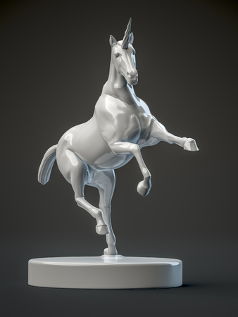3d illustration of a beautyful ceramic unicorn figureの写真素材