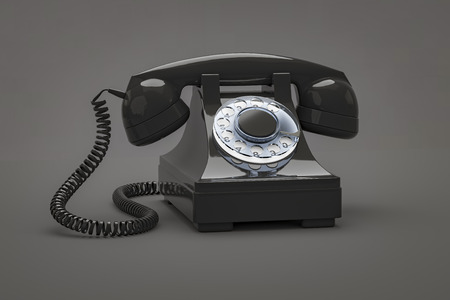 3d illustration of an old black phoneの写真素材