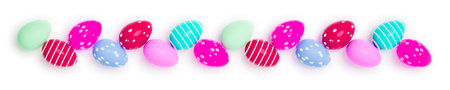 3d illustration of a row of colored easter eggs
