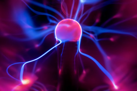 An image of a plasma lamp with moving light beams