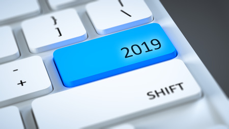 Computer keyboard New Year 2019 3d illustrationの写真素材