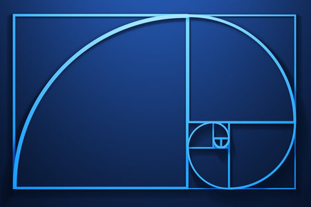 An illustration of a Fibonacci spiral diagram with numbersの写真素材