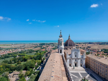 An image of a flight over Basilica della Santa Casa Loreto Italyの写真素材