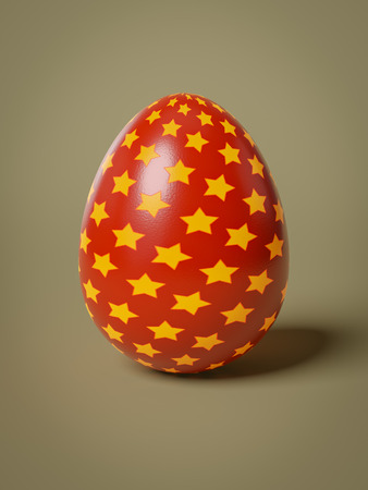A red egg with yellow stars isolated 3D illustrationの写真素材