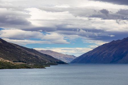 An image of the lake Wakatipu in south New Zealandの写真素材