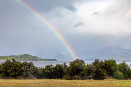 An image of a scenery at Lake Te Anau, New Zealandの写真素材