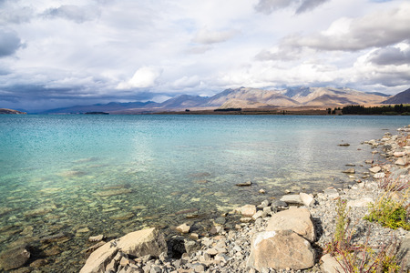 An image of the turquoise Lake Tekapo in New Zealandの写真素材