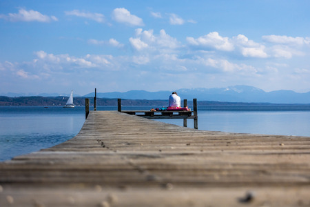 An image of a nice wooden jetty at Starnberg lakeの写真素材